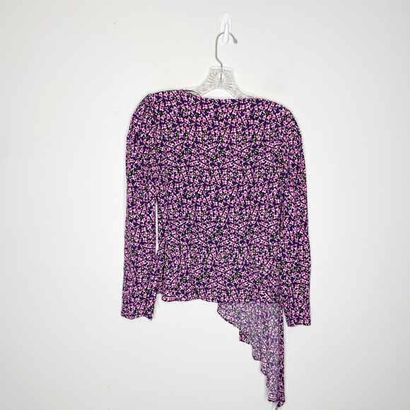 Zara Asymmetrical Hem Floral V Neck Blouse Small - Picture 2 of 9